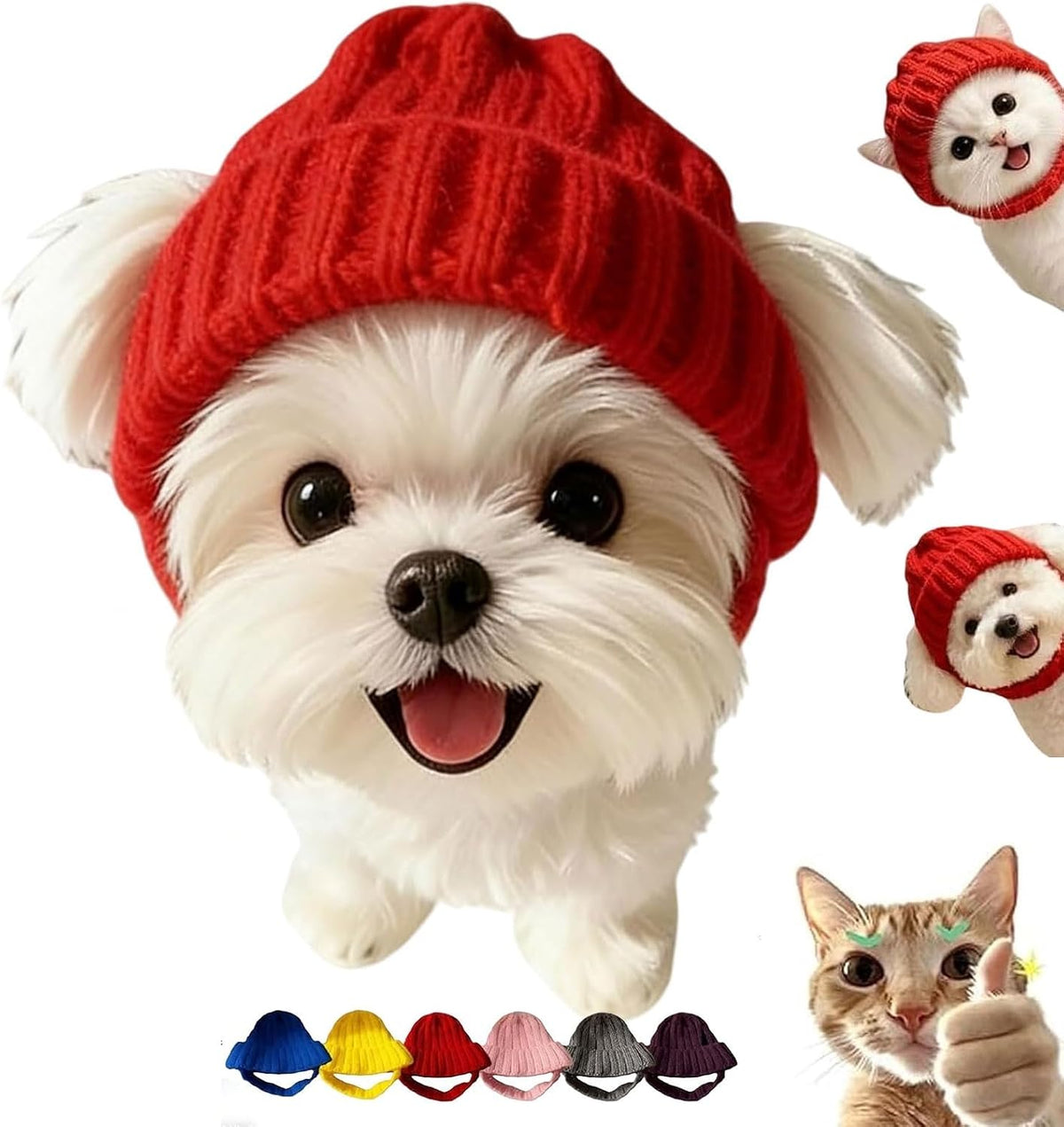 Dog Beanie Hat with Ear Holes, Dog Winter Hats for Small Dogs, Cozy Soft Knitted Hat Pet Cap for Halloween Christmas Cos