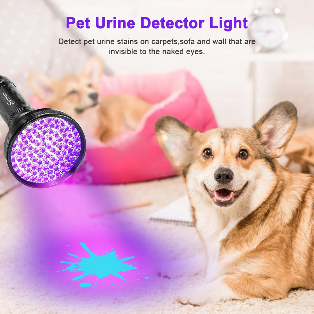 Black Light UV Flashlight, 100 LED Black Light for Pet Urine Detection,Ultraviolet Flashlights for Dog Urine, Scorpions,