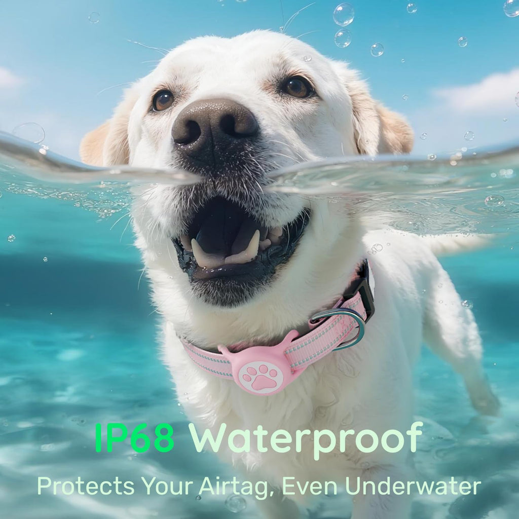 Premium Airtag Dog Collar，With IP68 Waterproof AirTag Holder,Pink,S