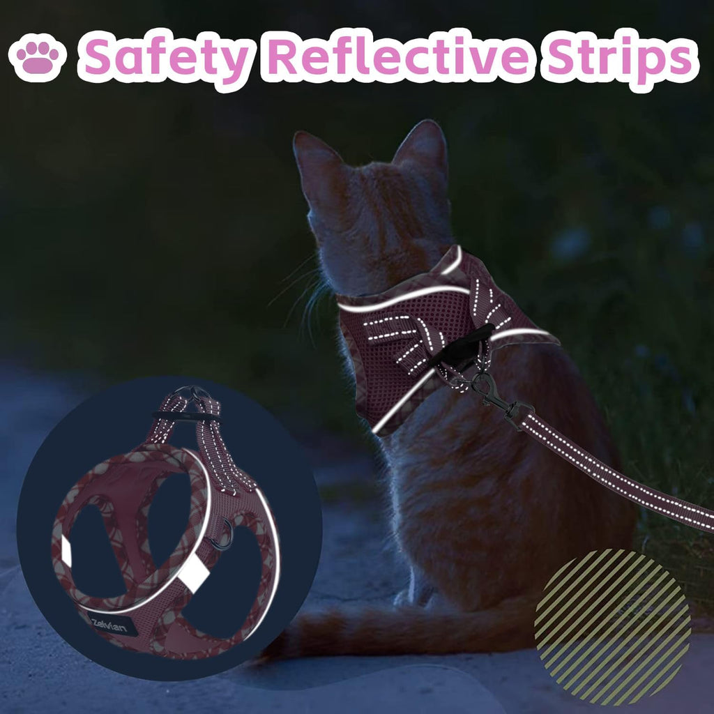 Escape Proof Cat Harness and Leash, Adjustable Vest, Pink, M