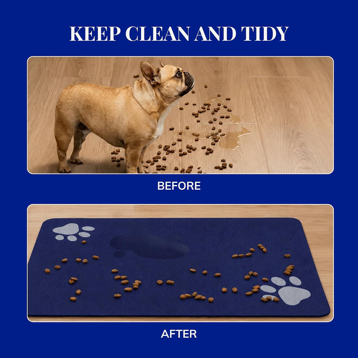 Absorbent Dog Water Bowl Mat, Quick Dry, Non-Slip, for Messy Drinkers