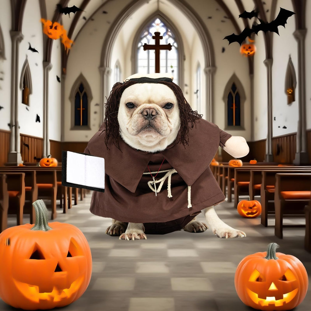 NACOCO Halloween Dog Priest Costume - Pet Minister Clothes Cat Funny Pope Clergy Outfit Apparel Adjustable for Small Medium and Large Dogs(Brown Priest, M)