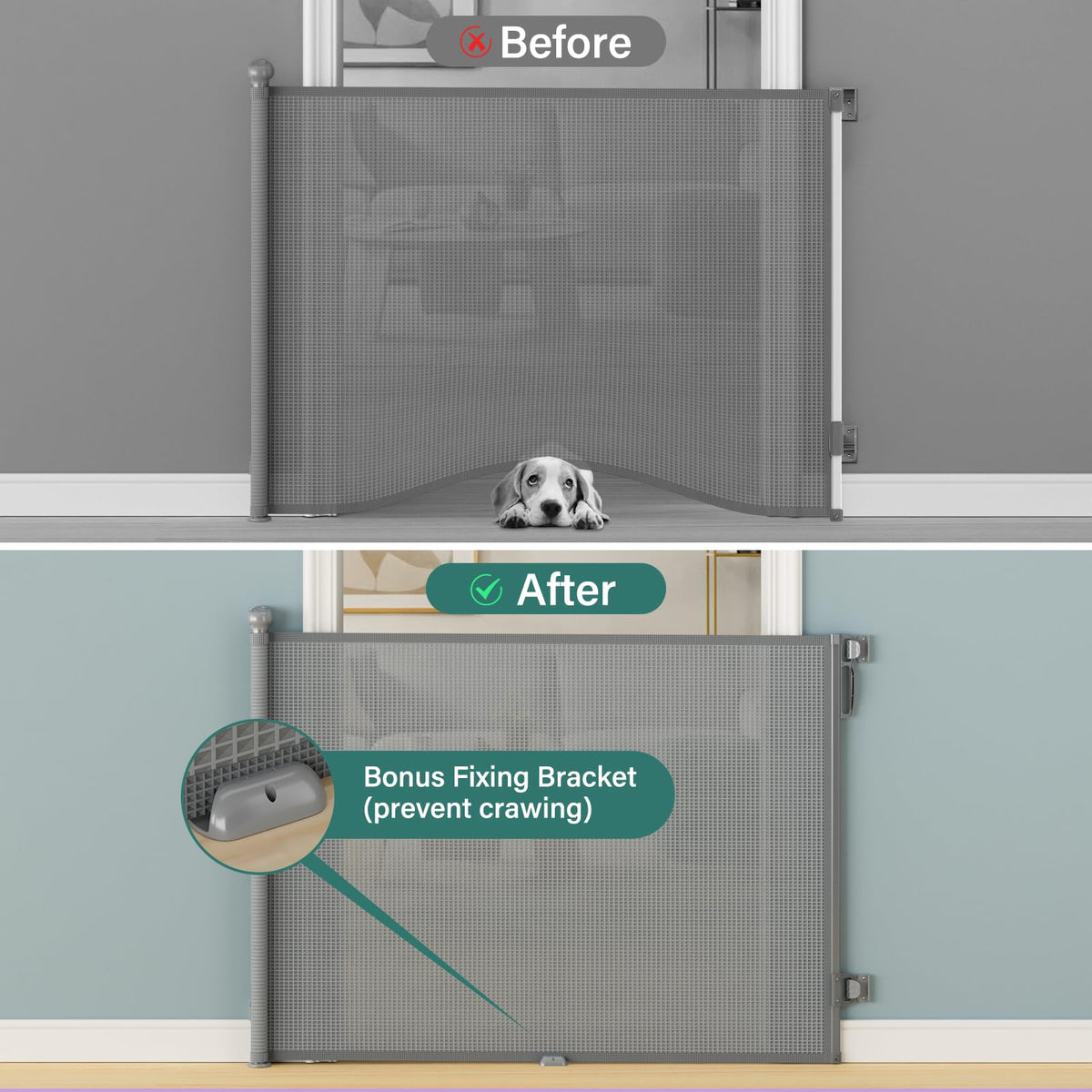 Retractable Baby Gate for Stairs, Dog Gate Indoor 55" Wide × 34" Tall Gray.