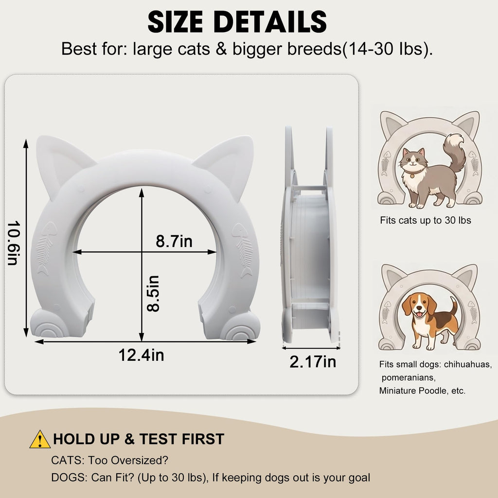 Wordcam X-Large Cat Door Interior Door for Pets 14-30lbs, No Flap, White