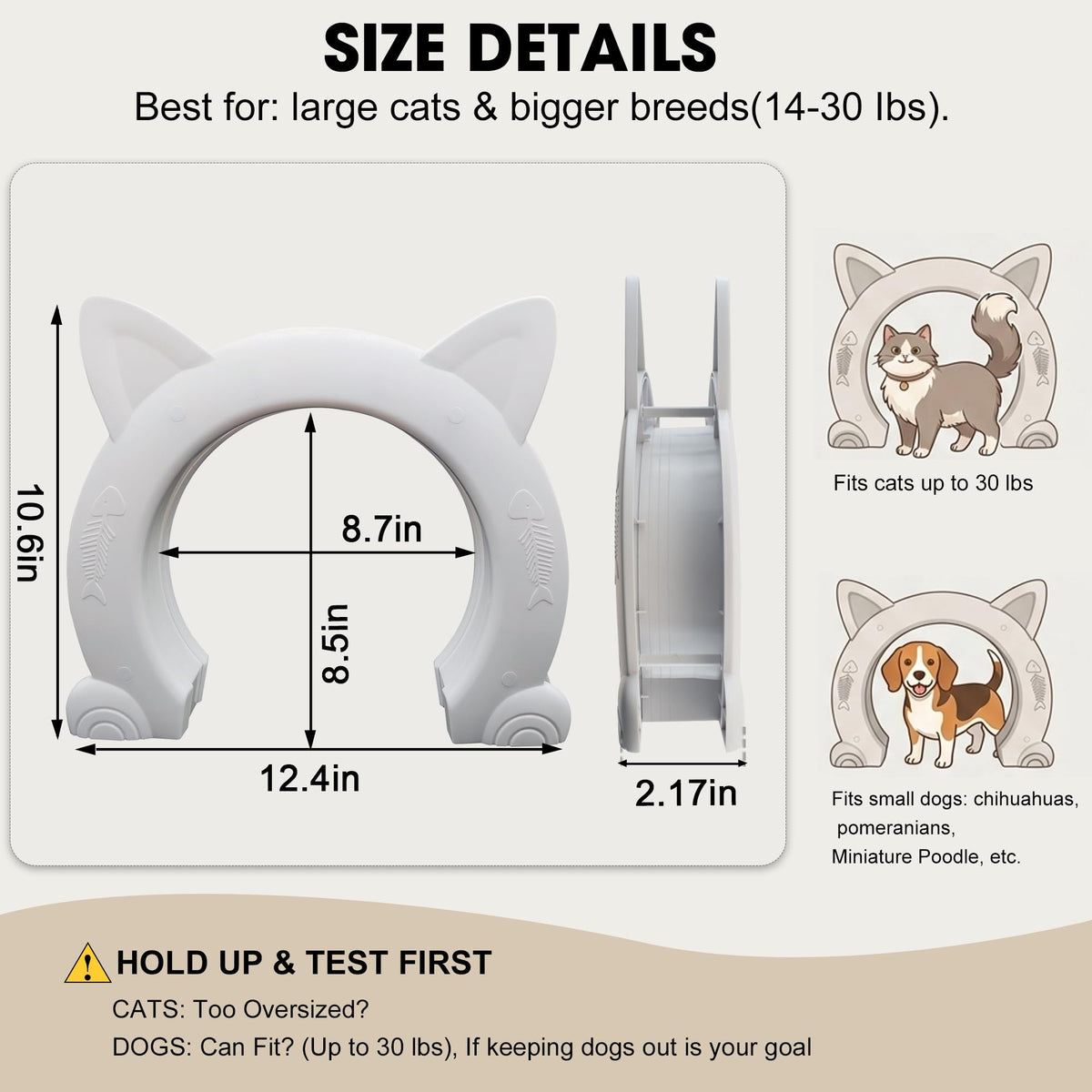 Wordcam X-Large Cat Door Interior Door for Pets 14-30lbs, No Flap, White