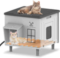 17.7"x17"x17.5" Indestructible Heated Cat House for Outside Winter, Weatherproof Outside Cats Shelter with Safety Escape