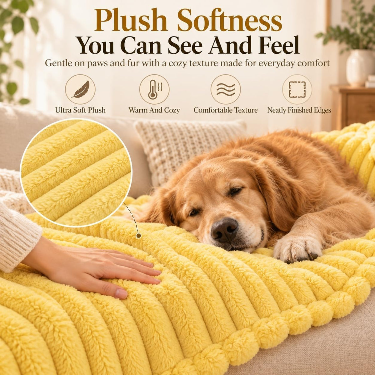 Yellow Dog Blanket Emotional Support Blanket for Dogs Soft Plush Washable
