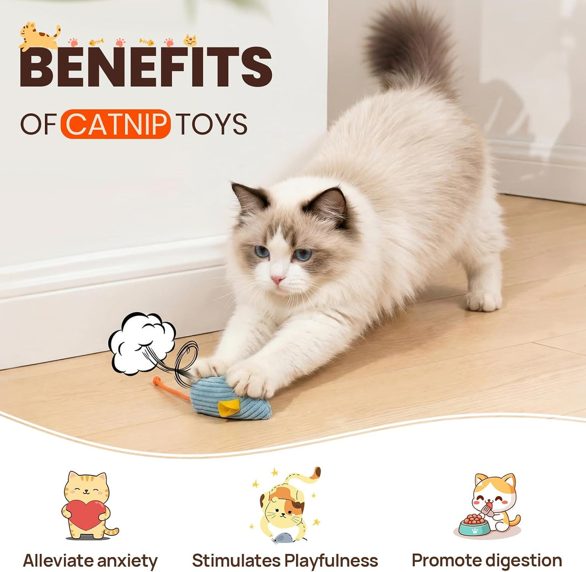 8Pcs Catnip Cat Mice Toys Interactive Mouse Cat Toy for Indoor,Adult & Kitten Cat Toys for Playing, Chewing & Teeth Clea