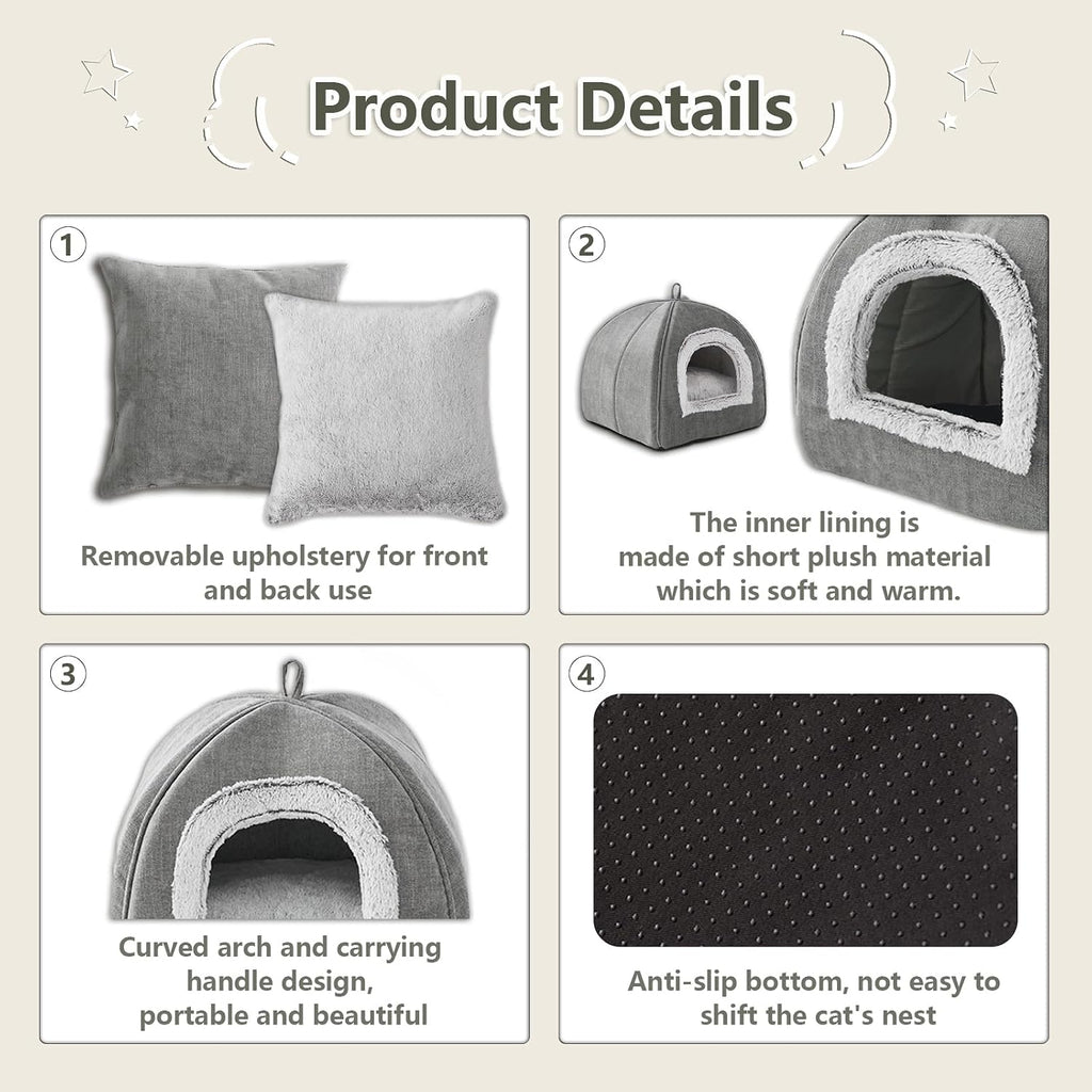 Cat Bed Cave-Cat Beds for Indoor Cats,Kittens and Small Pets,Soft and Warm Cats House Tent Bed,Foldable and Washable wit