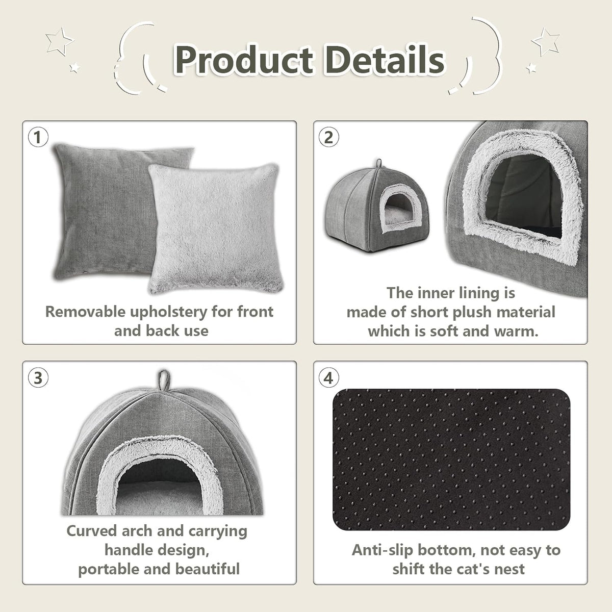 Cat Bed Cave-Cat Beds for Indoor Cats,Kittens and Small Pets,Soft and Warm Cats House Tent Bed,Foldable and Washable wit