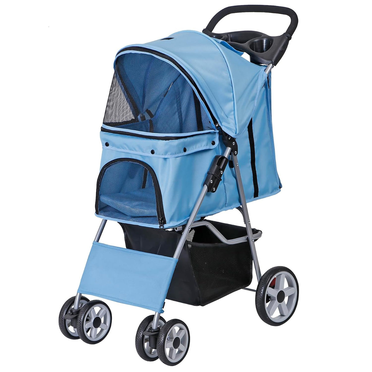 4 Wheels Pet Stroller Dog Cat Stroller for Small Medium Dog Cats Foldable Carrier Jogger Travel Puppy with Storage Baske