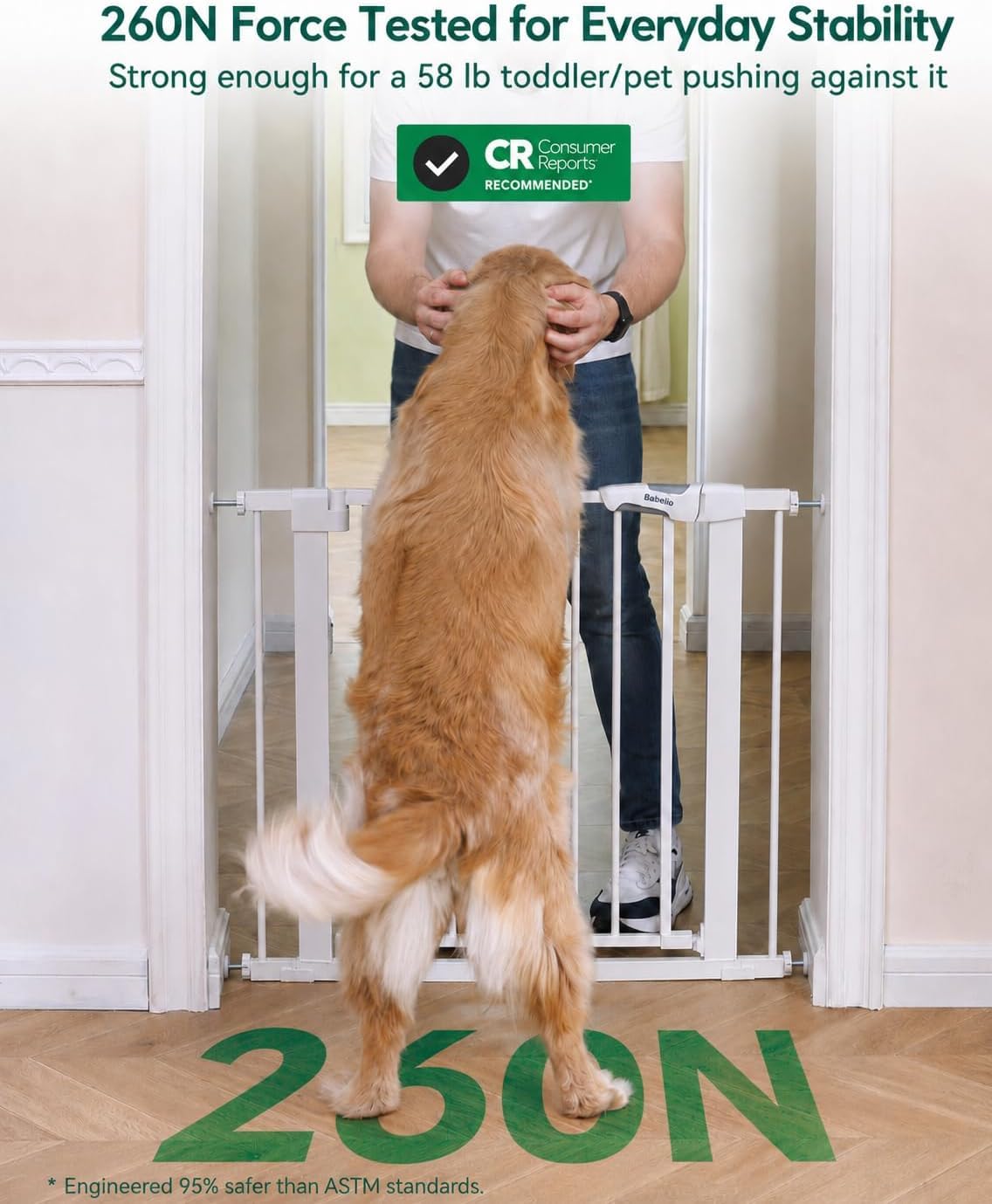Babelio 26-40" Pressure Mounted Baby Gate for Stairs, PressGuard Dog Gate