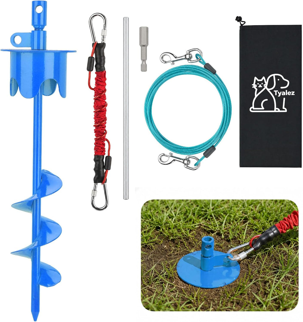 17" Heavy Duty Dog Tie Out Stake with Buffer Rope for Large Dogs