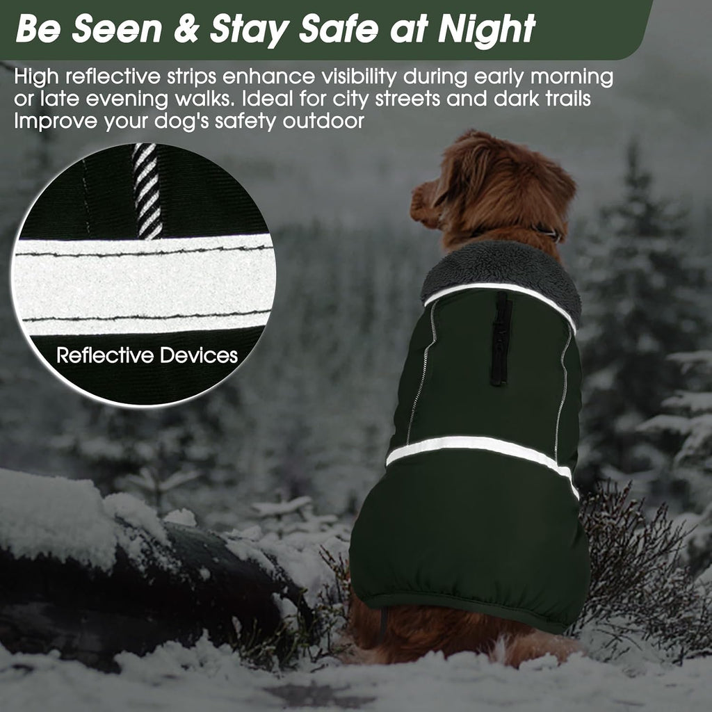 QBLEEV Warm Dog Coat, Reflective Dog Jacket, Waterproof Dogs Winter Coat