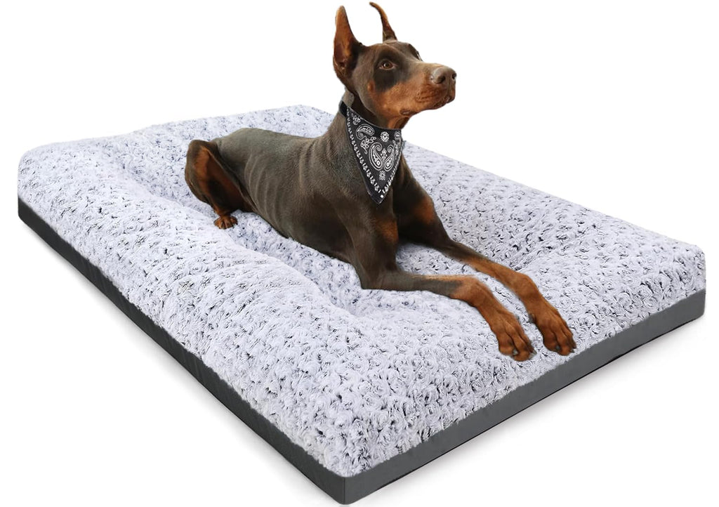 POCBLUE Deluxe Washable Dog Bed for Large Dogs Dog Crate Mat 35 Inch Comfy Fluffy Kennel Pad Anti-Slip for Dogs Up to 60 lbs, 35" x 23", Grey