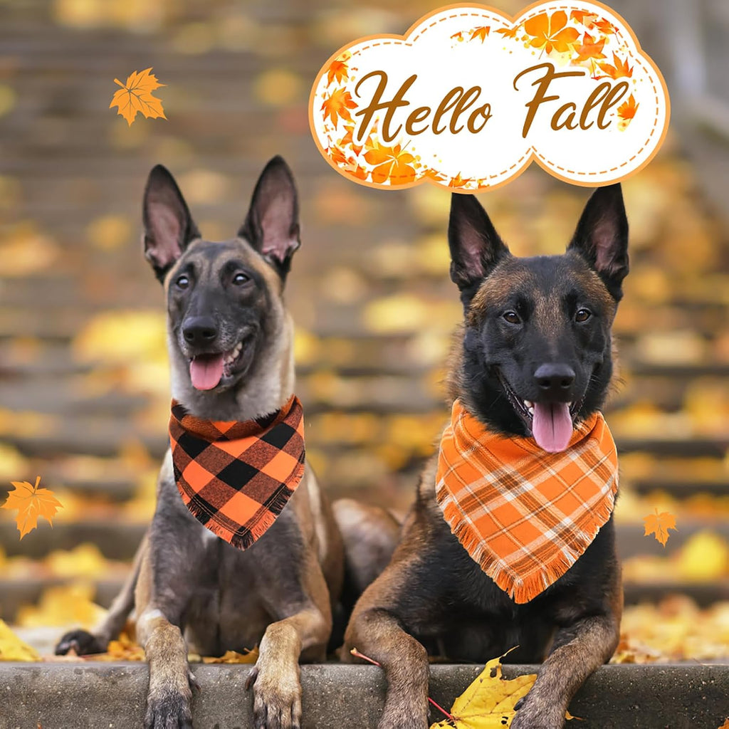 Kytely Dog Bandanas Fall Thankgiving XLarge 2Pack, Plaid Pet Scarf
