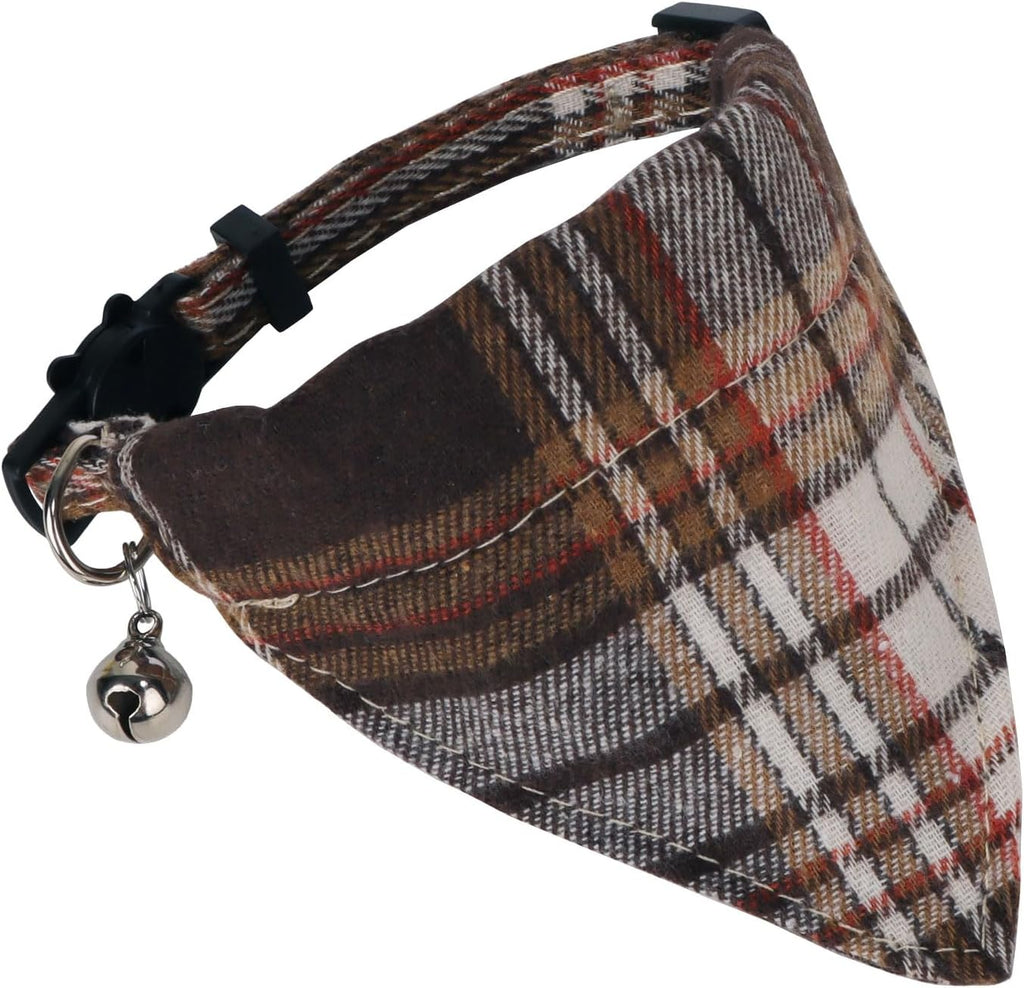 PTDECOR Fall Cat Collar with Bandana Bow, Thanksgiving Brown Plaid Collar