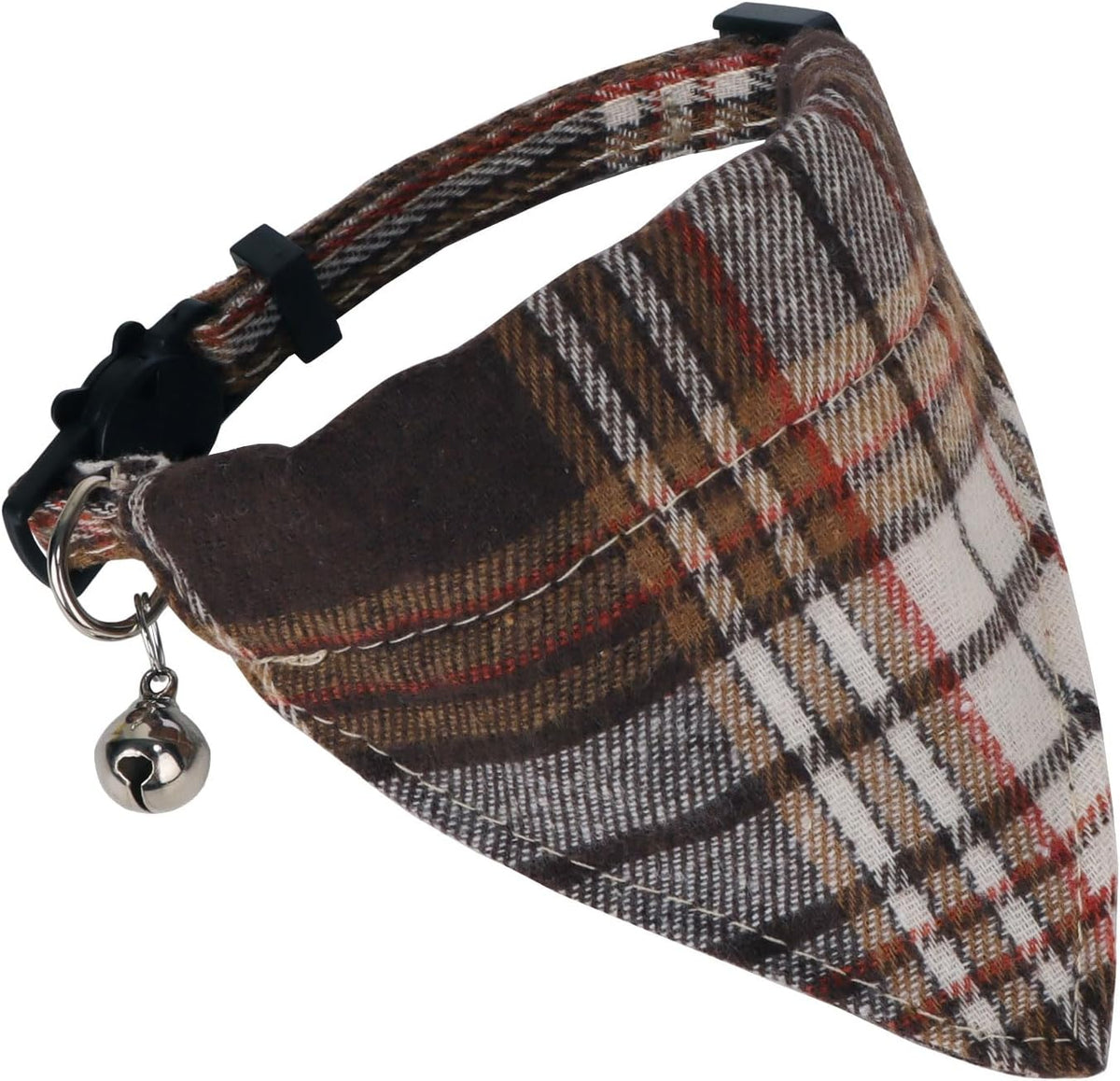 PTDECOR Fall Cat Collar with Bandana Bow, Thanksgiving Brown Plaid Collar