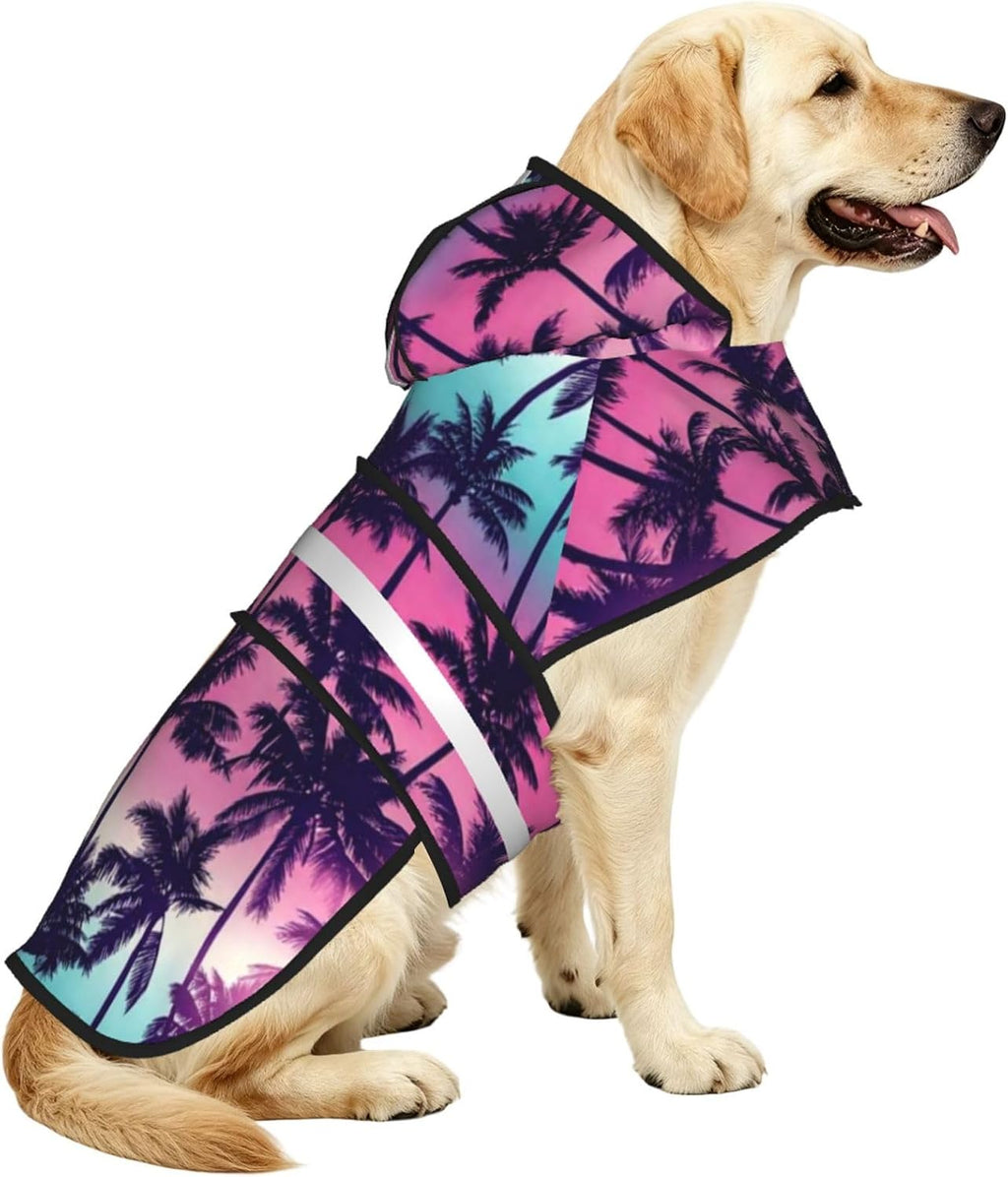 Pink Daisy Floral Pattern Dog Raincoat with Hood, Reflective Strips, Leash Opening, Water Resistant Large