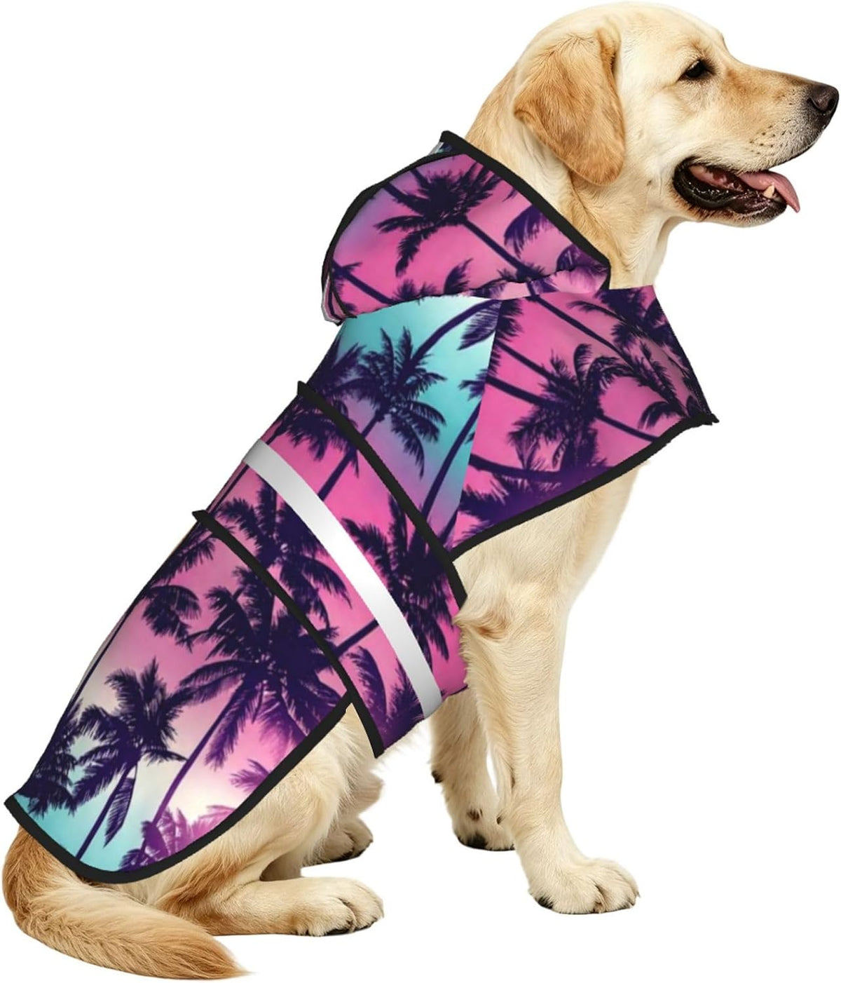 Pink Daisy Floral Pattern Dog Raincoat with Hood, Reflective Strips, Leash Opening, Water Resistant Large