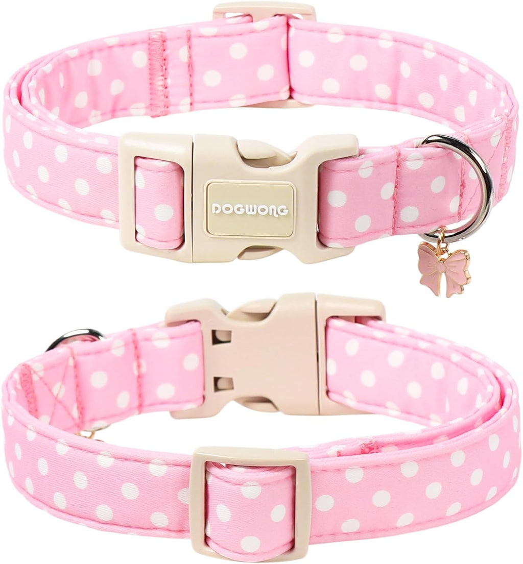 Spring Summer Dog Collar for Girl Dogs- Pink Polka Female Dog Collar, Adjustable Soft Beach Dots Dogs Collars for Small 
