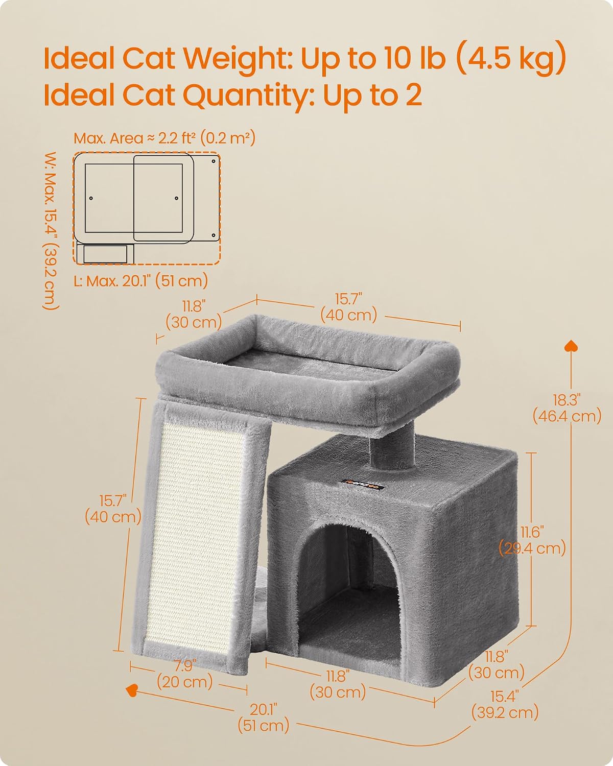 Feandrea Cat Tree, 18.3-in Small Cat Tower, Cute Kittens Condo, Dove Gray