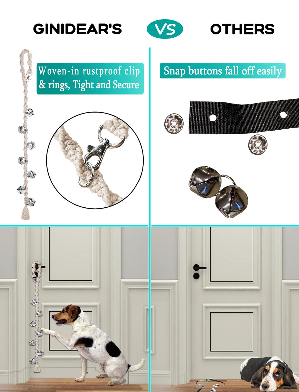 GINIDEAR Dog Bells to Go Outside, Potty Training Bell, Handmade, Adjustable