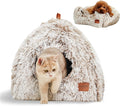 Cat Bed, Cat Cave for Indoor Cats, Soft Cat Dome, Self-Warming 2 in 1 Foldable Pet Cat House with Washable Cushioned Pil