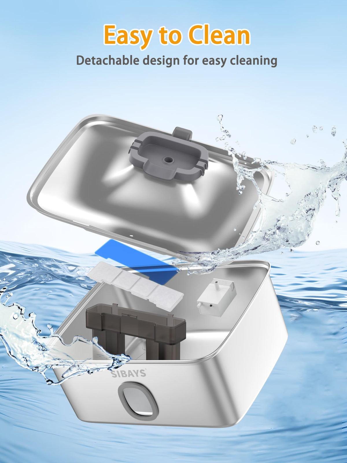 SIBAYS Large Dog Water Fountain, 4Gal/15L Large Capacity Stainless Steel Dog Water Bowl Dispenser for Large Dogs & Multi-Pet, Ultra Quiet Automatic Pet Water Fountain with Water Window& LED Light FS76