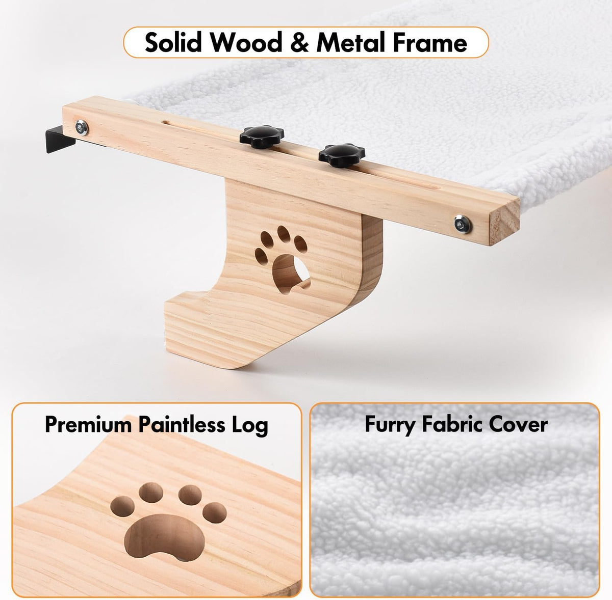 AMOSIJOY Cat Windowsill Perch with Wood & Metal Frame for Large Cat, 21.7in