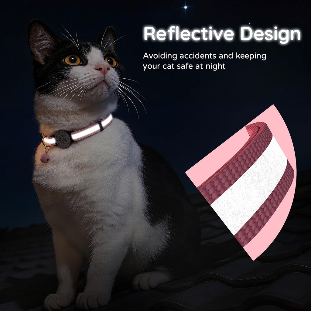 Cat Collar Breakaway QR Code, Reflective cat Collar with Bells, Pink