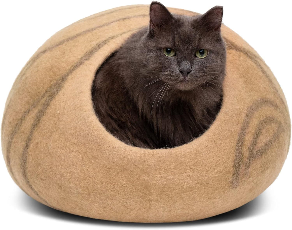Cat Cave – Natural Wool – Self-Warming Hideaway for Indoor Cats & Kittens