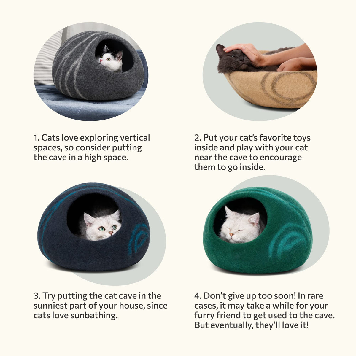 Cat Cave – Natural Wool – Self-Warming Hideaway for Indoor Cats & Kittens