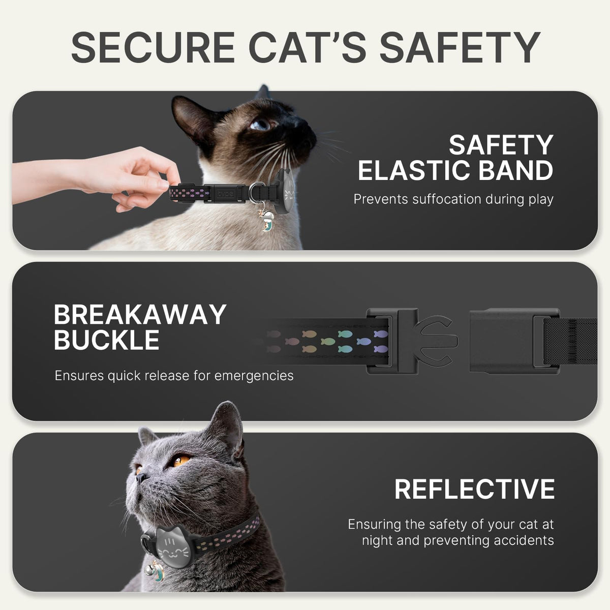 AirTag Cat Collar: Reflective Breakaway Collar, Hidden AirTag Holder