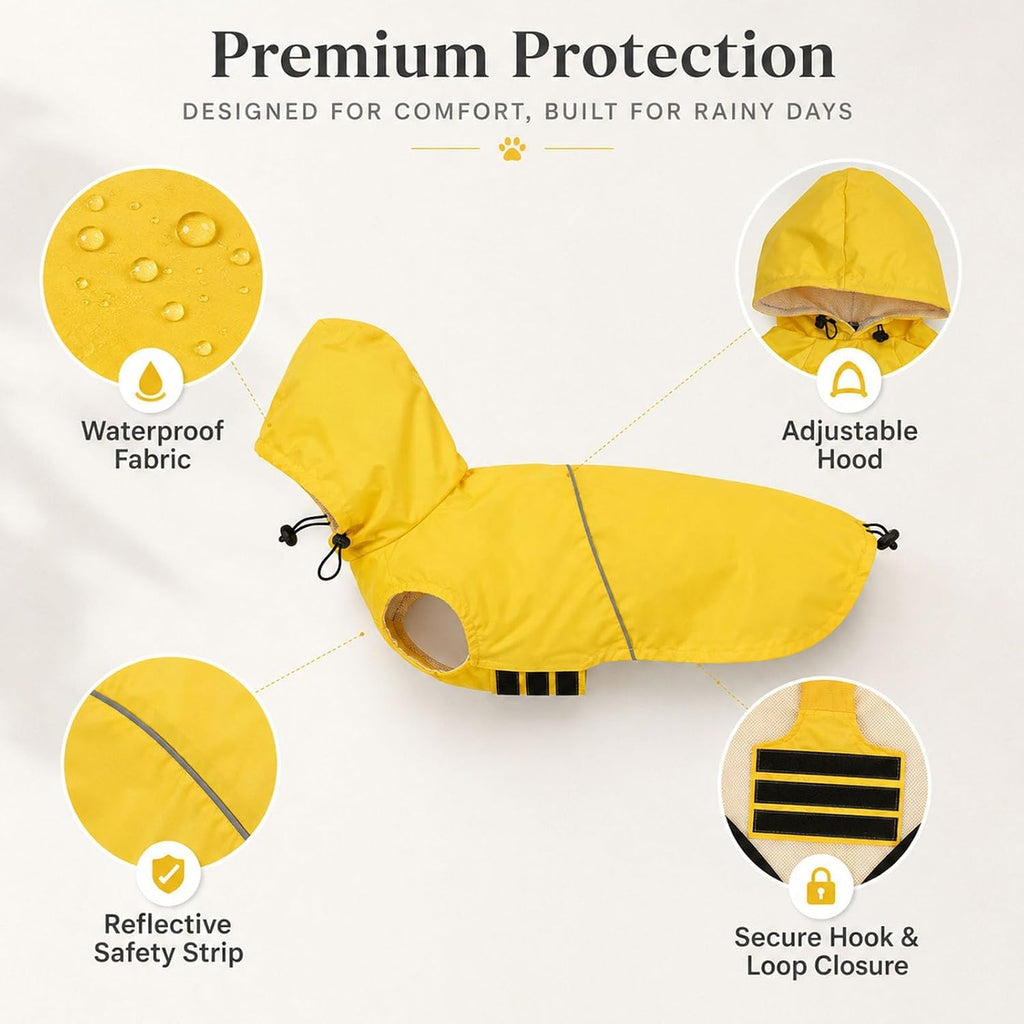 Morezi Dog Raincoat, Waterproof Dog Rain Jacket with Hood & Reflective Rim
