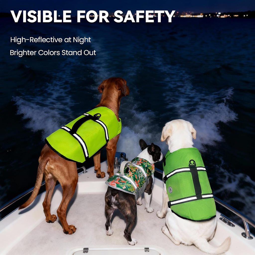 VIVAGLORY Dog Life Vest Rip Stop Dog Swim Vest, M, Floral