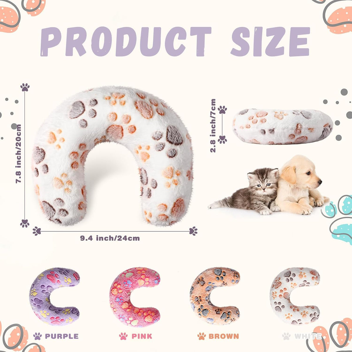 4 Pcs Cat Pillow Calming Pet Dog Neck Pillow, Paw, Medium