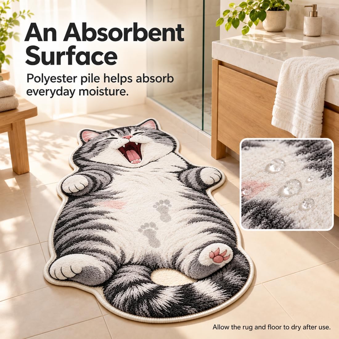 3D Cat Shaped Rug, Plush Sleeping Cat Floor Mat, Non-Slip Room Decor