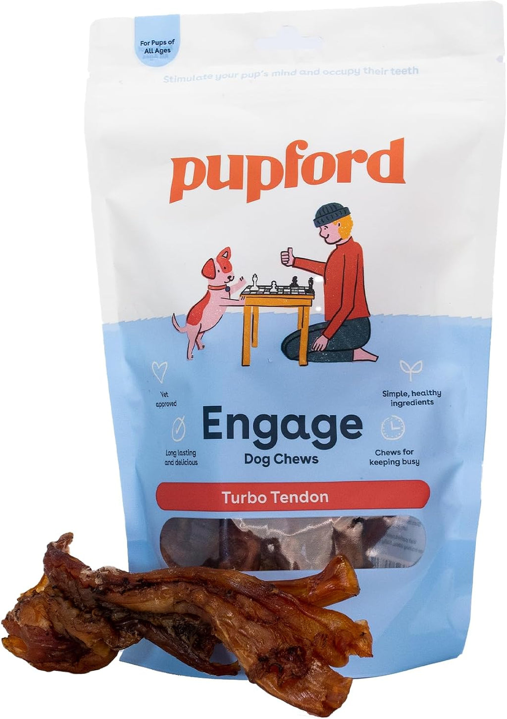 Pupford Beef Tendons for Dogs & Puppies, Teething Chew (Standard, 10 Count)