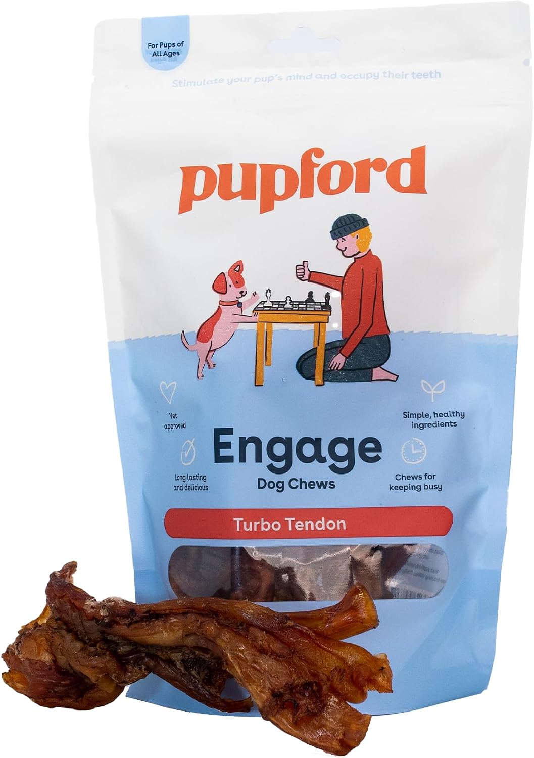 Pupford Beef Tendons for Dogs & Puppies, Teething Chew (Standard, 10 Count)