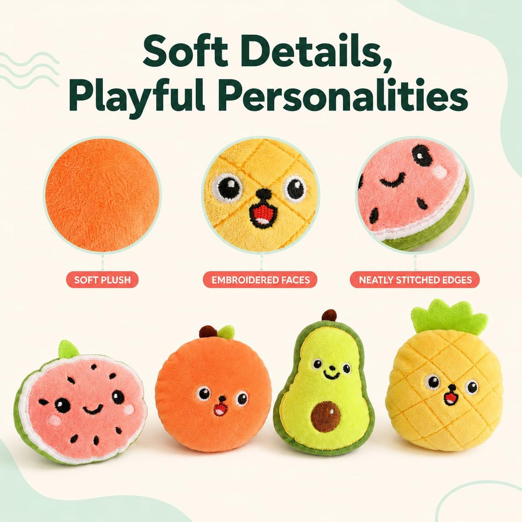 4-Pack Catnip Toys for Cats with Bells, Fruit-Shaped Soft Plush Interactive Set in Gift Box for Indoor Cats and Kittens,