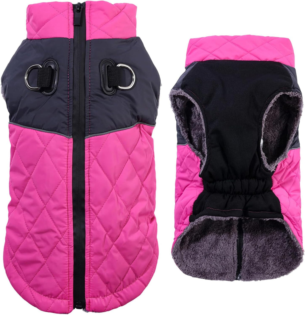 Winter Dog Coats for Small Dogs,Puppy Jacket with Harness,Pink XS