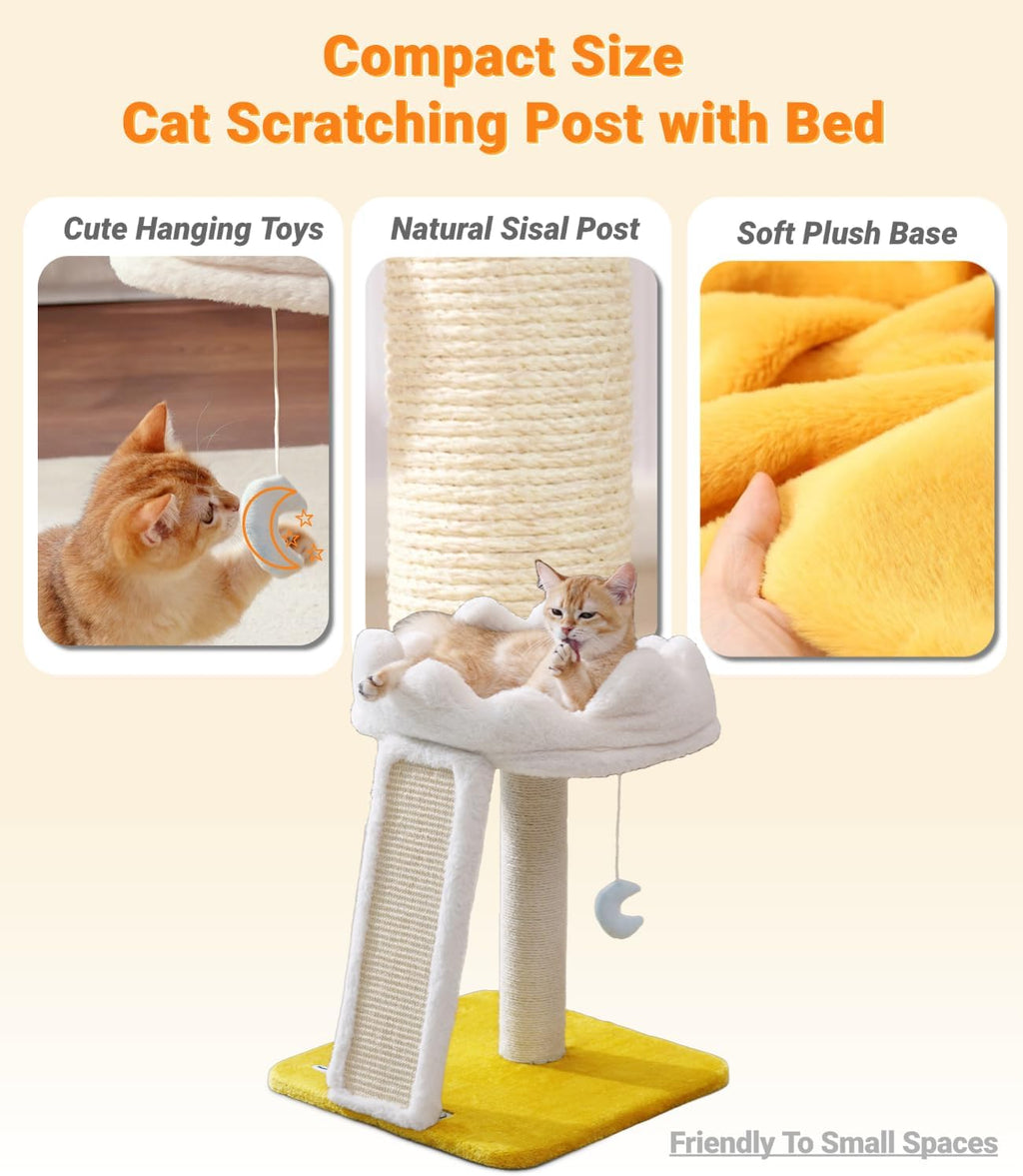 Cat Tree, Cloud Cat Tower with Soft Bed, Cat Scratching Post & Pad with Larger Perch for Window Viewing, Small Cat Tree 