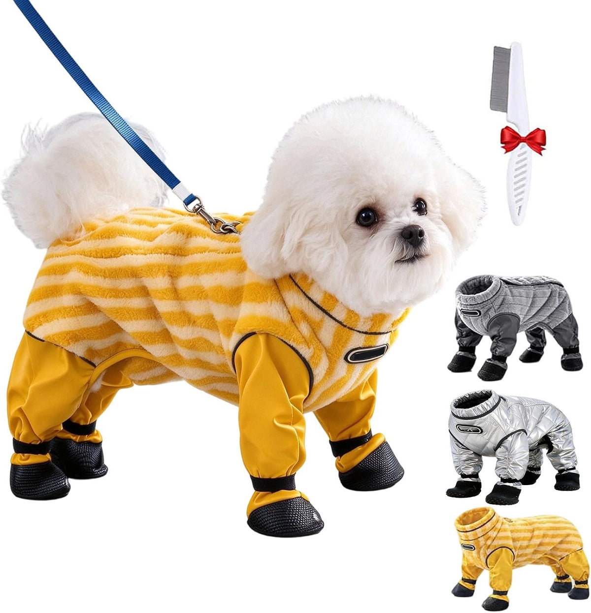 Dog Snowsuit with Attached Boots, Full Body Winter Dog Coat，#B：Small