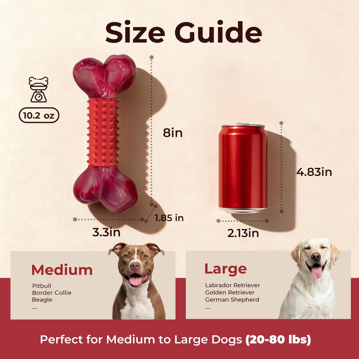 Apasiri Tough Dog Toys for Aggressive Chewers: Beef Flavored Long Lasting Dog Bones for Large Dogs, Indestructible Dog Chew Toys to Keep Them Busy, Large Dog Toys for Medium & Large Breed, Red