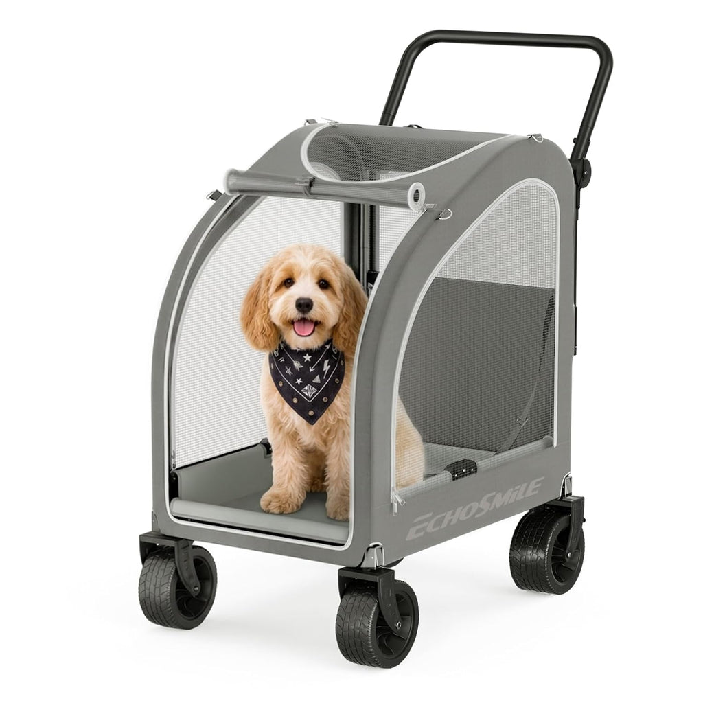 EchoSmile 4-Wheel Pet Stroller for Dogs & Cats, Up to 135 lbs, Grey