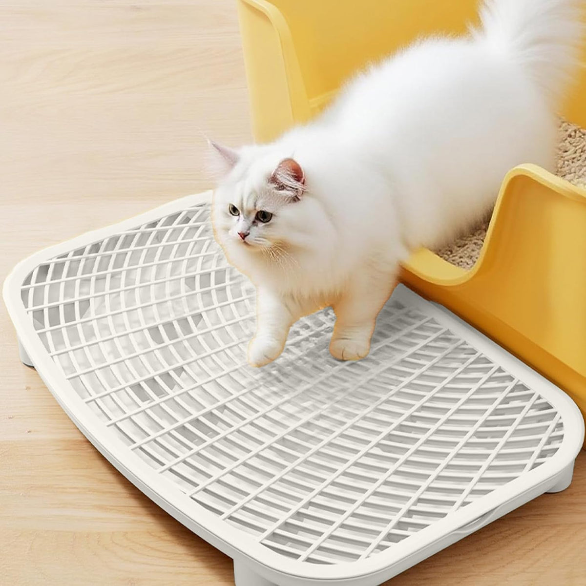 Litter Catching Step for Cat Litter Box Litter Trap Stool, White
