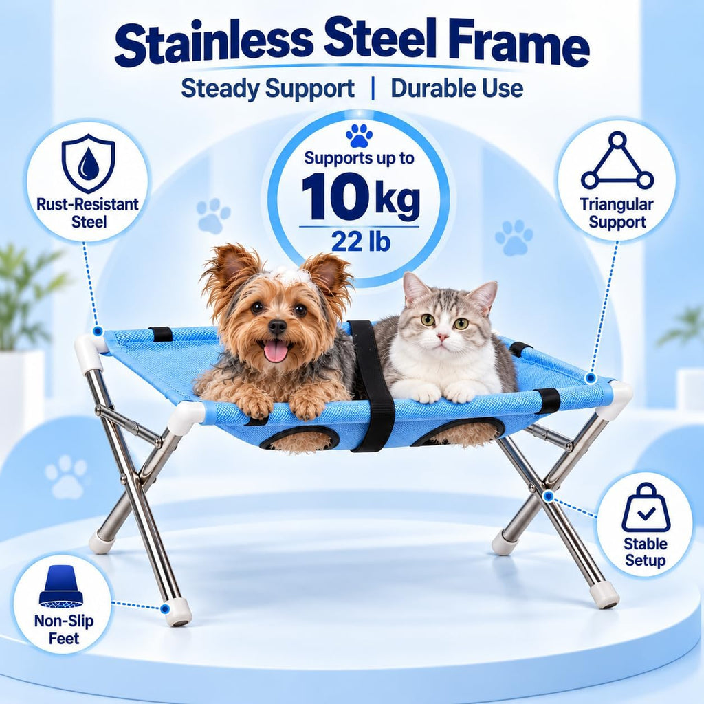 Dog Grooming Hammock with Stand for Small Dogs and Cats, Foldable Stainless Steel Frame, 8-Opening Mesh Sling for Nail T