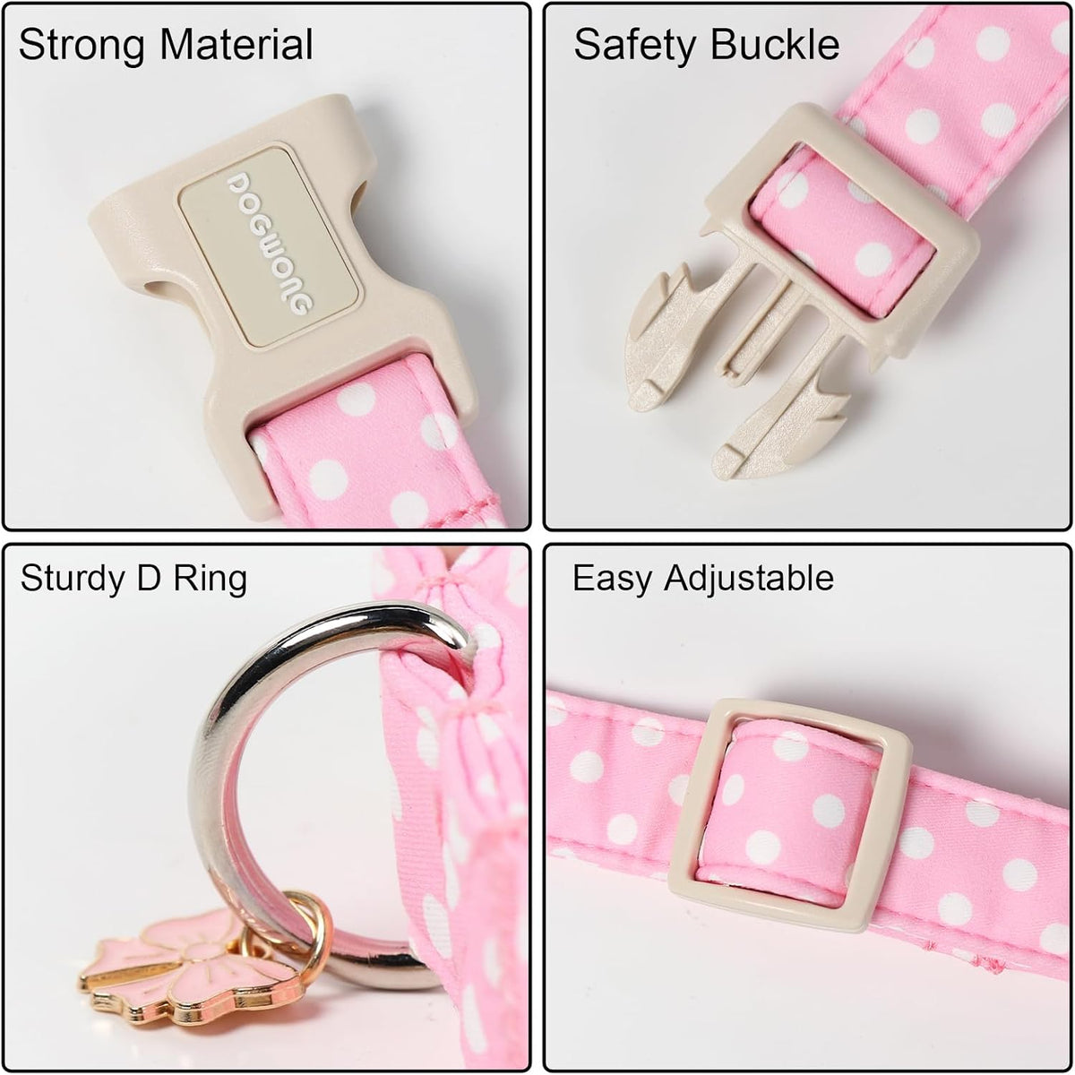 Spring Summer Dog Collar for Girl Dogs- Pink Polka Female Dog Collar, Adjustable Soft Beach Dots Dogs Collars for Small 
