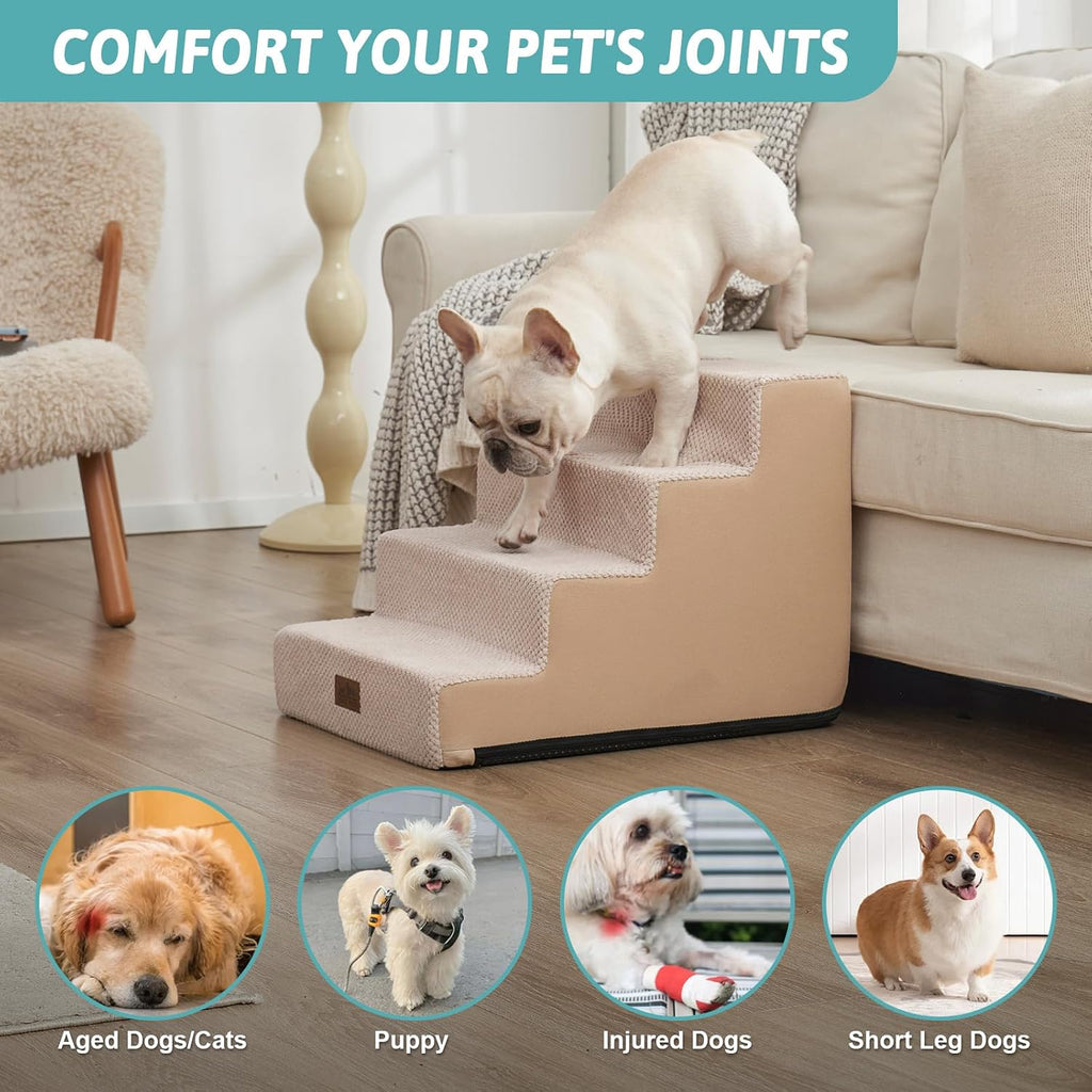 COZY KISS Dog Stairs for Small Dogs, 4 Step Pet Stairs for Beds & Couches